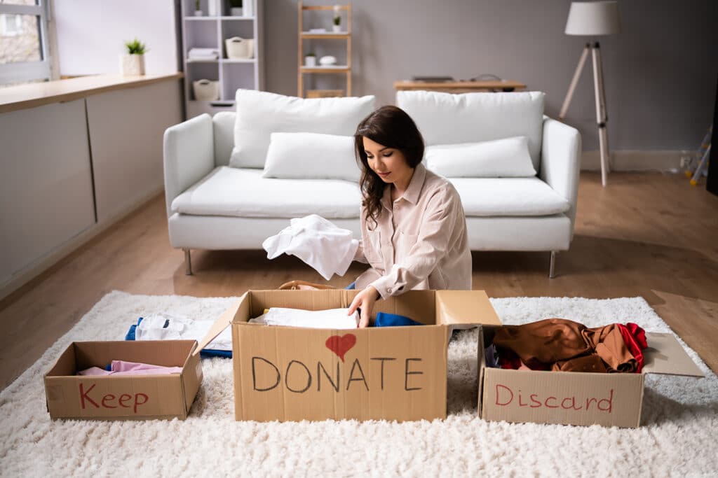Family decluttering their home using secure self-storage containers in Portsmouth